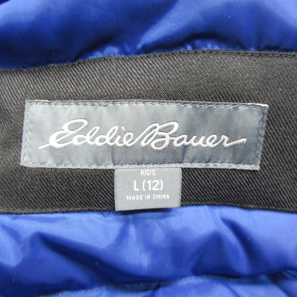 Eddie‎ Bauer Down Jacket Kids Large 12 Black Weather Edge Hooded Insulated Parka